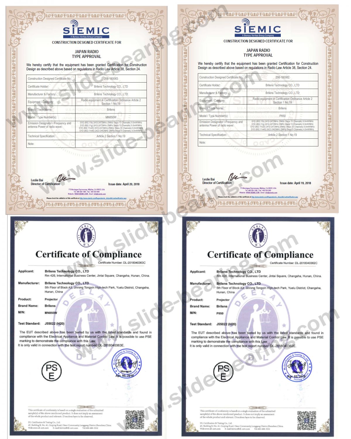 Japan PSE and TELEC Certificates